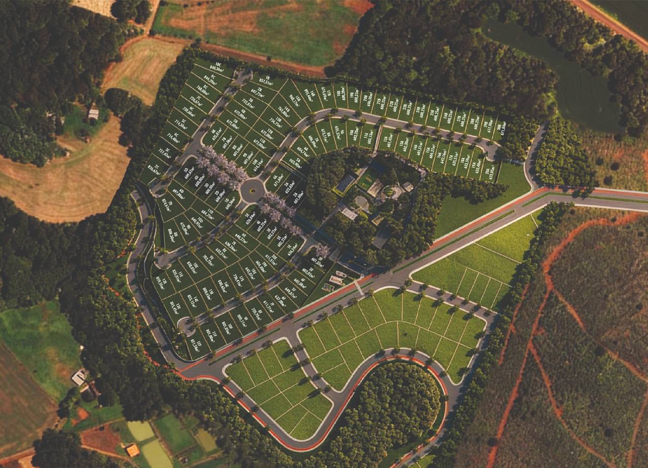 Vista aérea do masterplan do Rosa Garden com todos os lotes